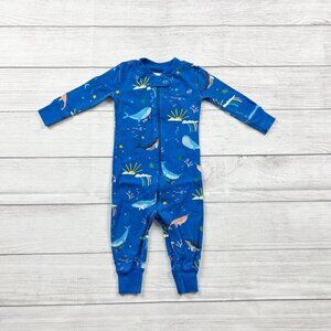 Hanna Andersson Baby Zip Sleeper Whale Organic Pajamas Footless 6-12 Months